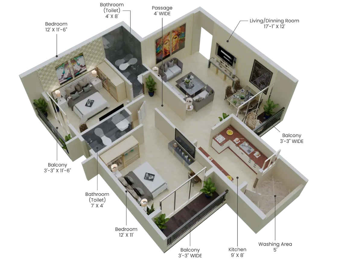 2 BHK Floor Plan
