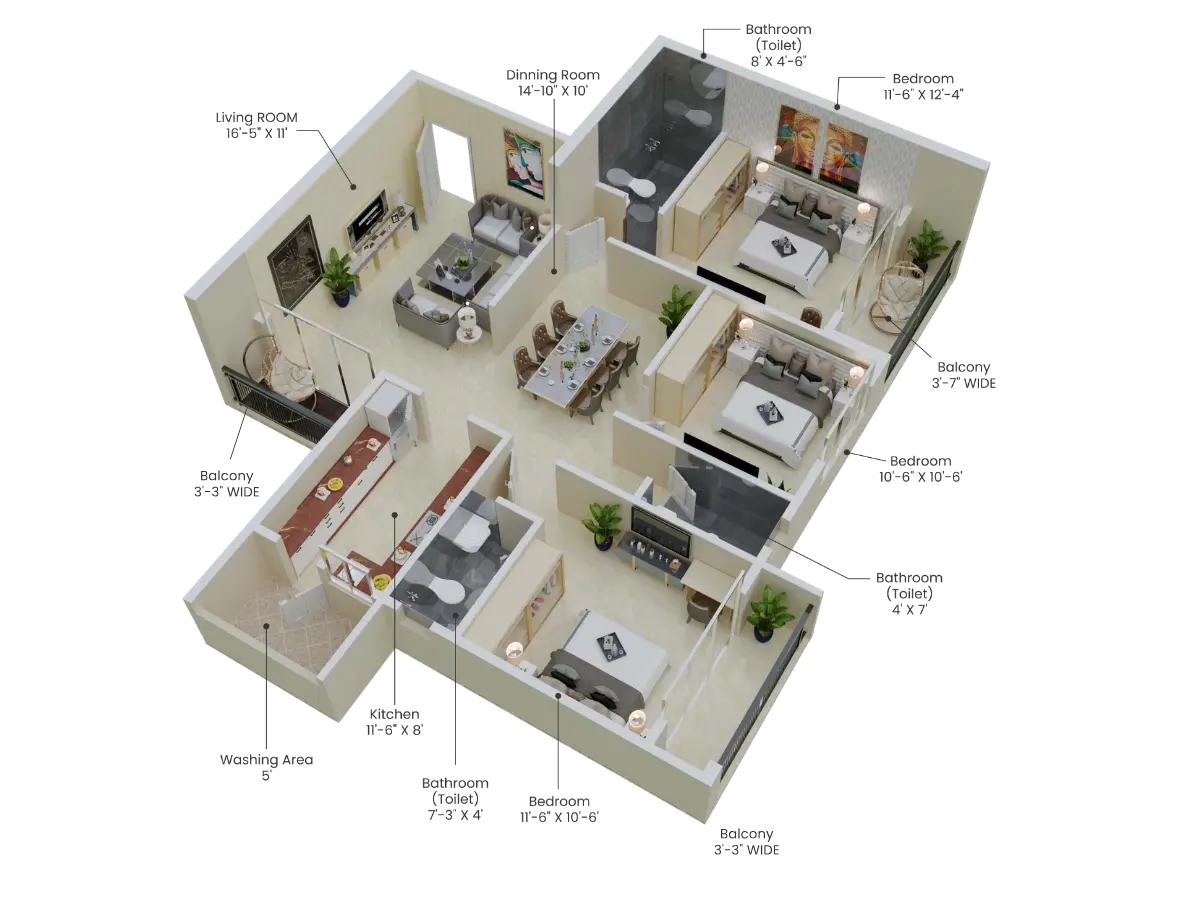 3 BHK Floor Plan